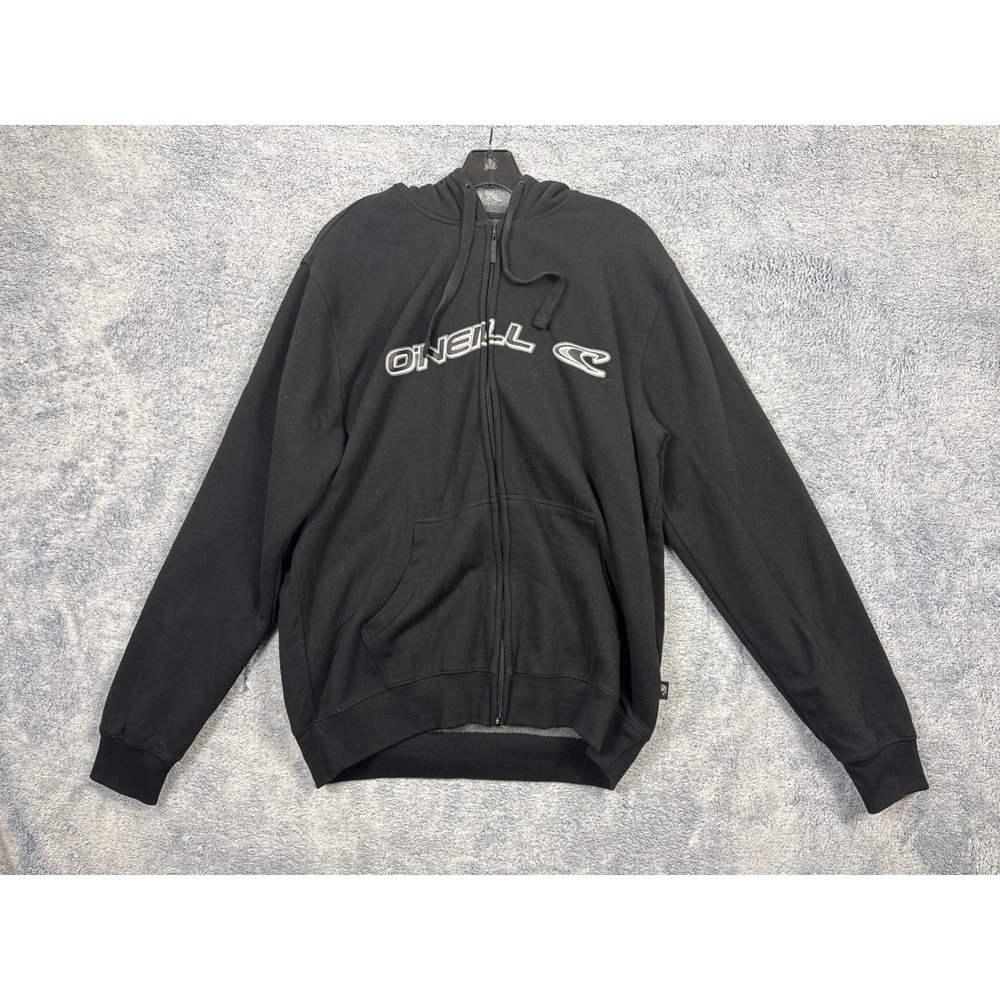 O'Neill Mens Large Black Zip Up Hoodie Embroidered Logo Fleece Sweatshirt Surf
